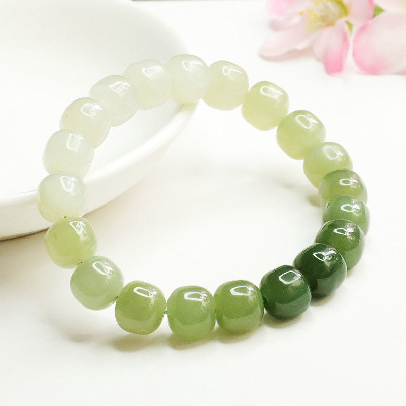 Natural Hetian Jade Jasper Bracelet with Sterling Silver Beads