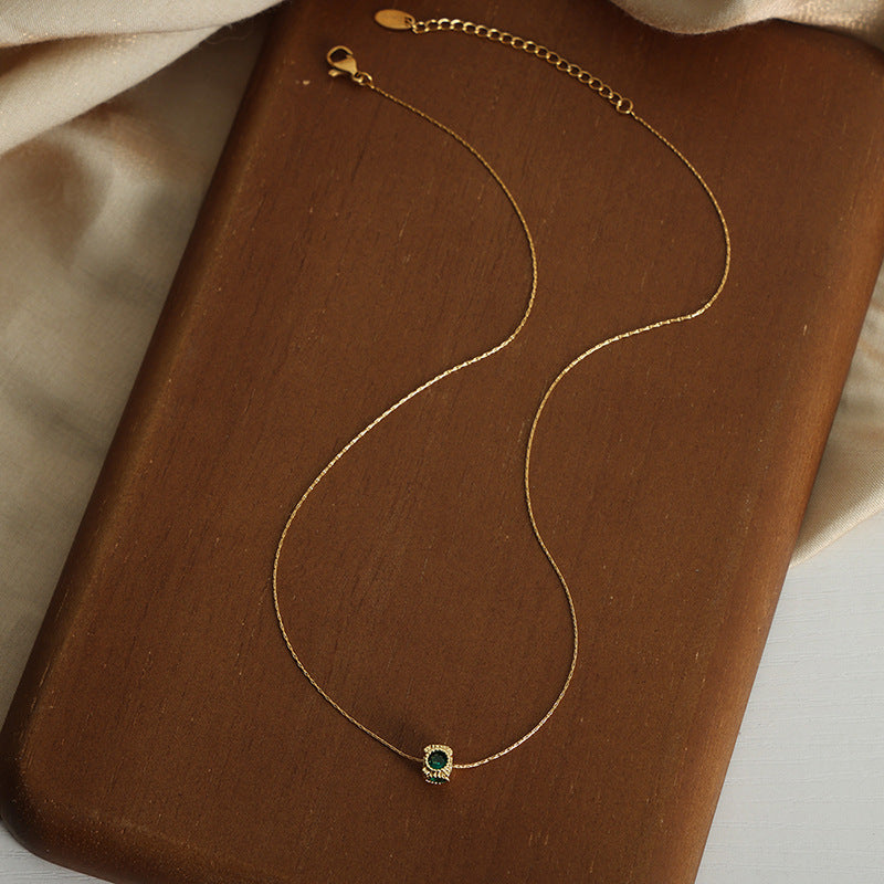 Geometric Copper Zircon Pendant Necklace - Luxury Retro Design