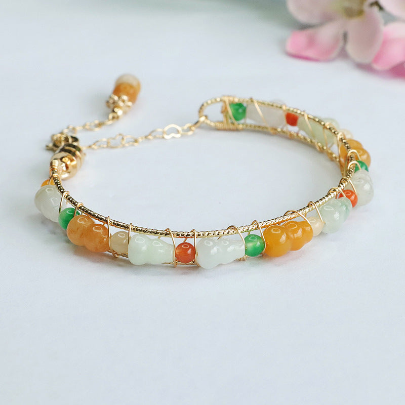 Fortune's Favor Sterling Silver and Natural Jade Gourd Bracelet