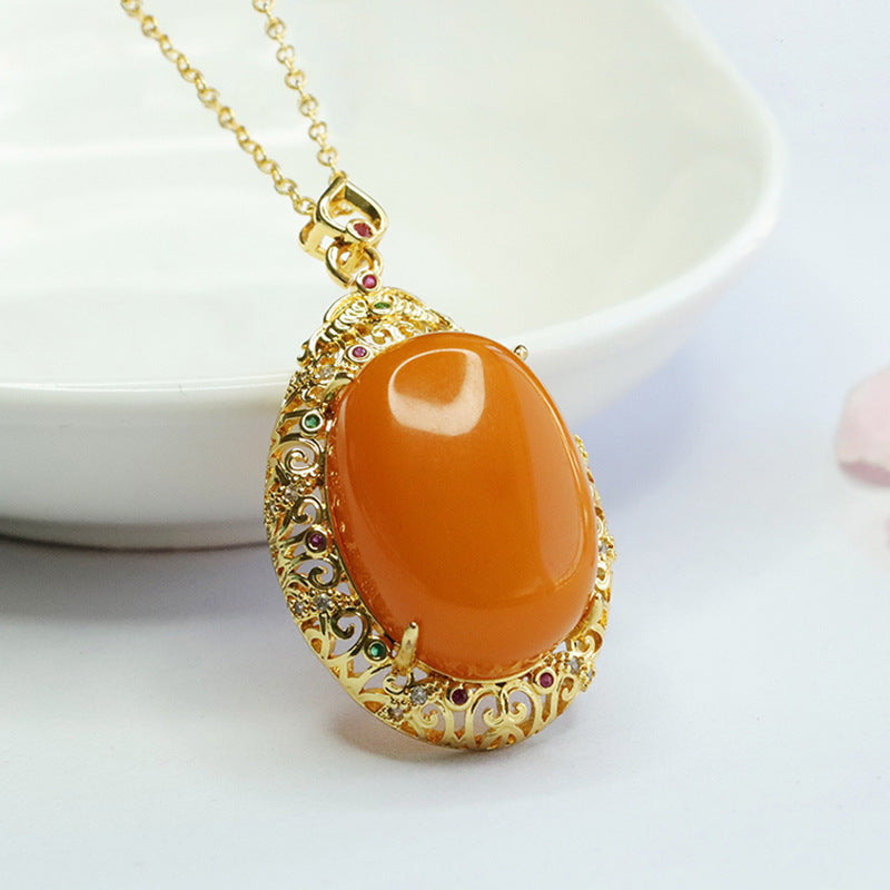 Golden Honey Wax Amber Pendant Necklace from Planderful Fortune's Favor Collection