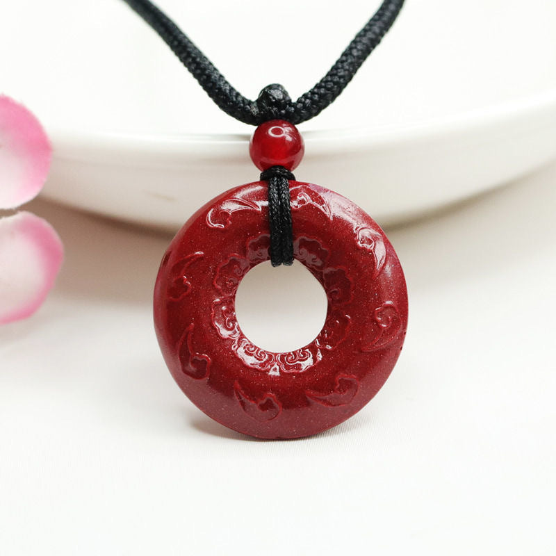 Auspicious Cloud Ping An Buckle Pendant with Cinnabar Stone featuring Purple Gold Sand.