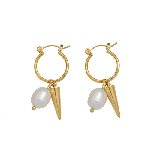 Elegant Titanium Steel French Pearl Drop Earrings