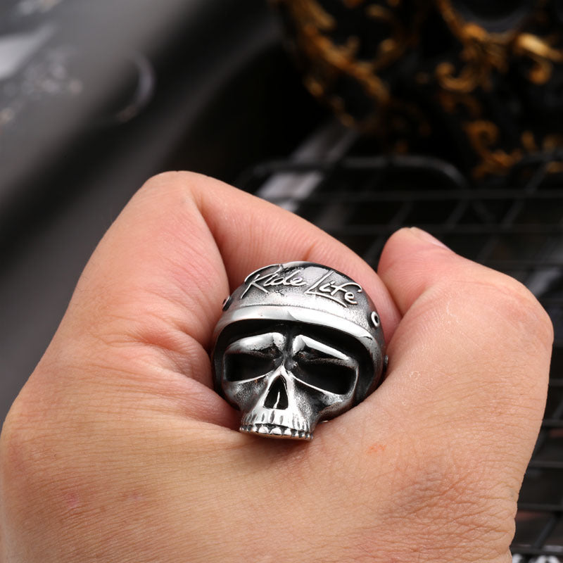 Men's Titanium Steel Skull Ring - Bold Locomotive Letter Design for the Fearless