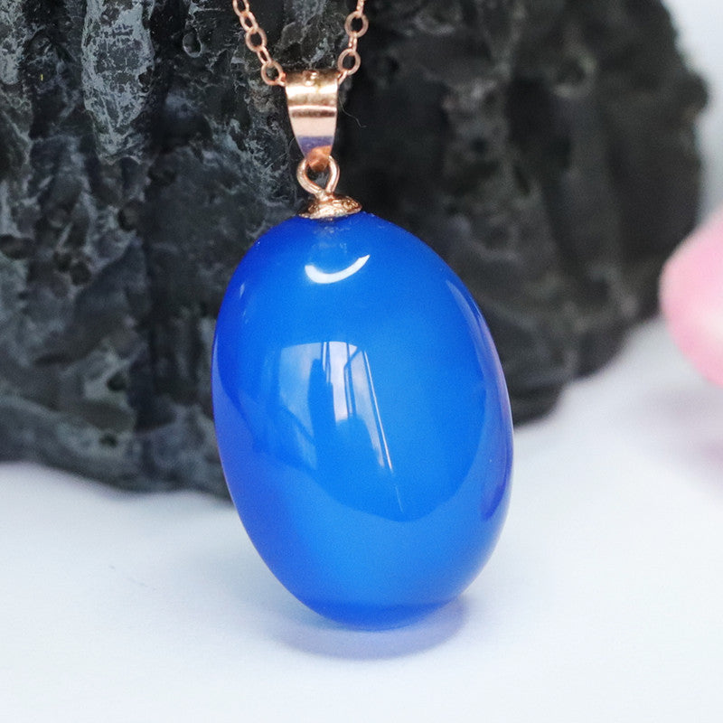 Rose Gold Necklace with Blue Chalcedony Pendant in S925 Silver Oval