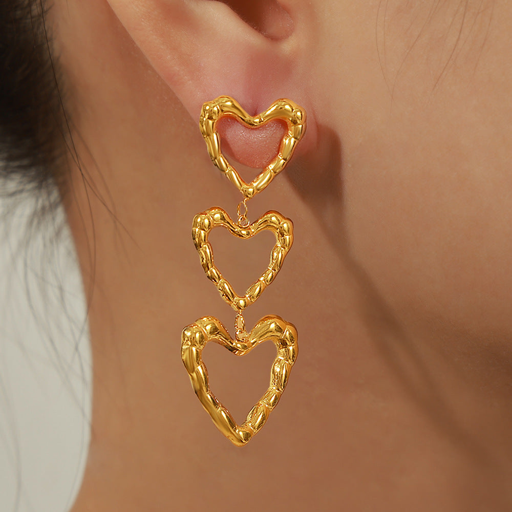 Heartfelt Gold-Plated Titanium Steel Long Earrings for Women