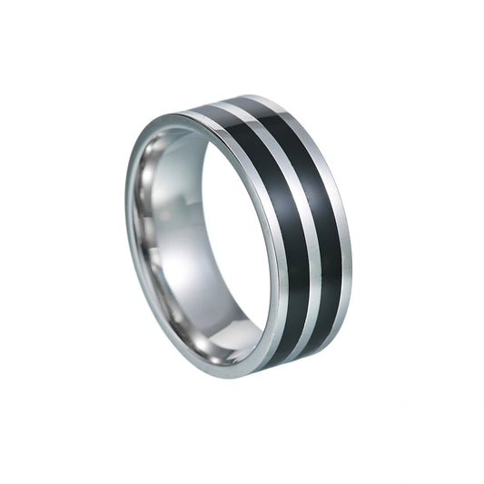 Fashionable Men's Steel Ring with Unique Groove Design in European and American Style