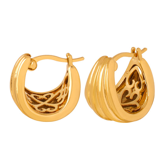 Retro Chic 18K Gold Plated U-Shaped Earrings for Women