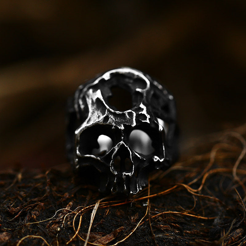 Titanium Steel Skull Ring for Men – Punk Hip-Hop Retro Design, Cross-Border Wholesale