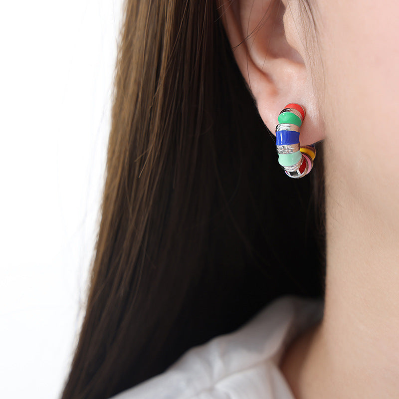 Enamel Drip French Macaroon Earrings with Titanium Steel Ear Buckle