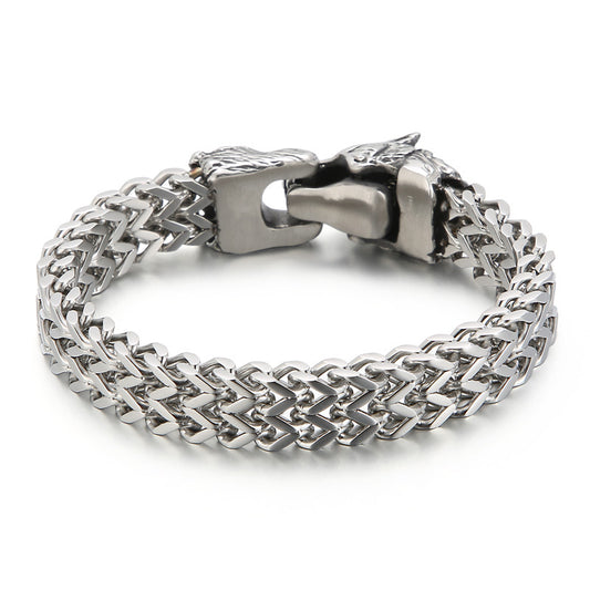 Hipster Wolf Head Dual-Layer Titanium Steel Men's Bracelet