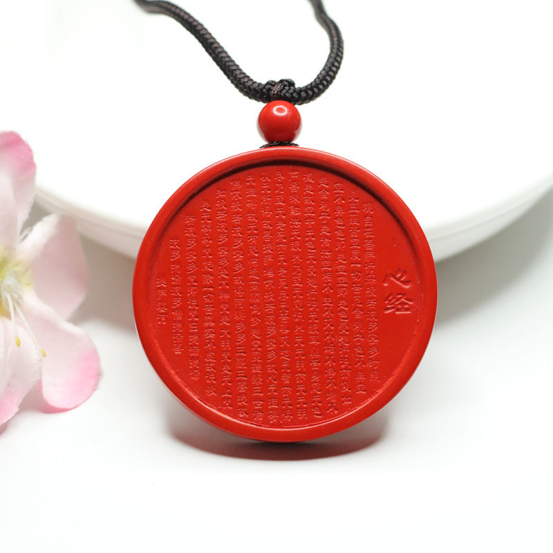 Cinnabar Heart Sutra Pendant Red Sand Round Pendant Jewelry