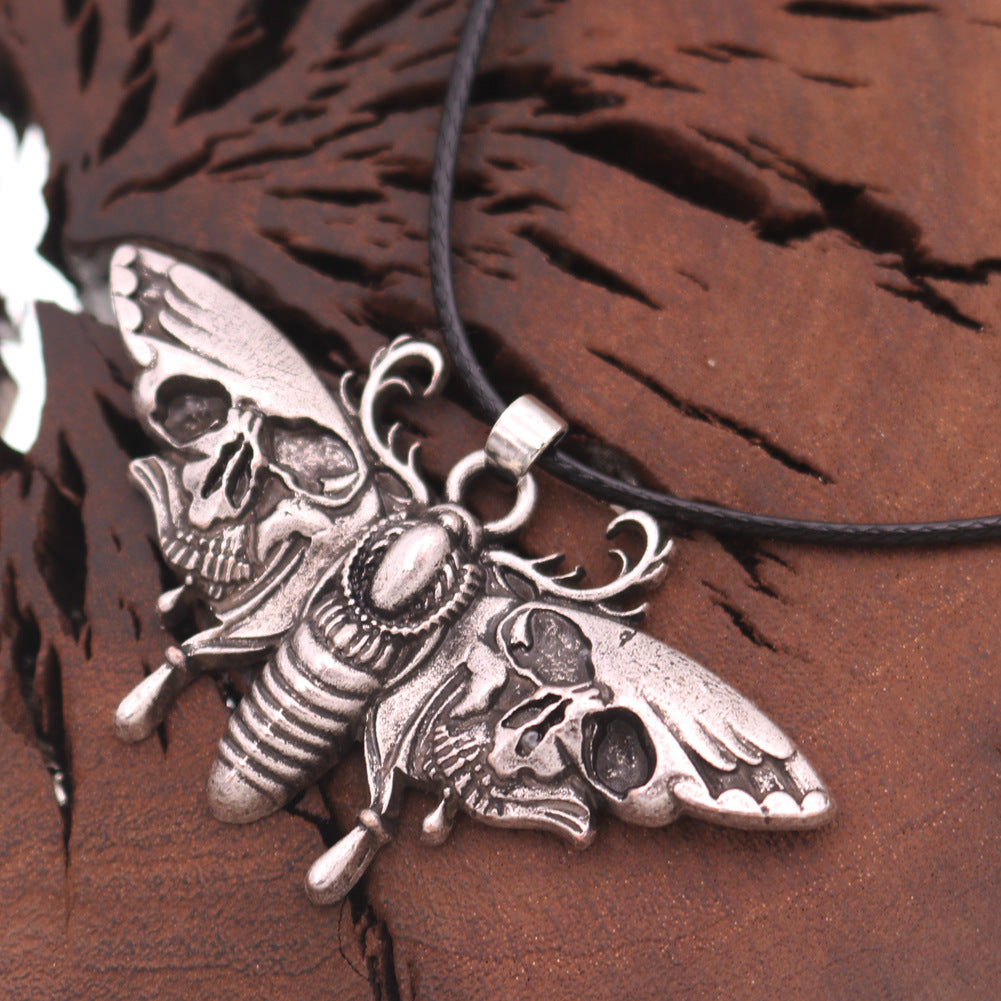 Skull Moth Pendant Retro Necklace with European Charm