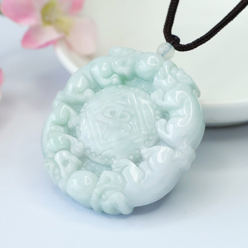 Myanmar A Grade Jade Pixiu Fortune's Favor Sterling Silver Pendant from Planderful Collection