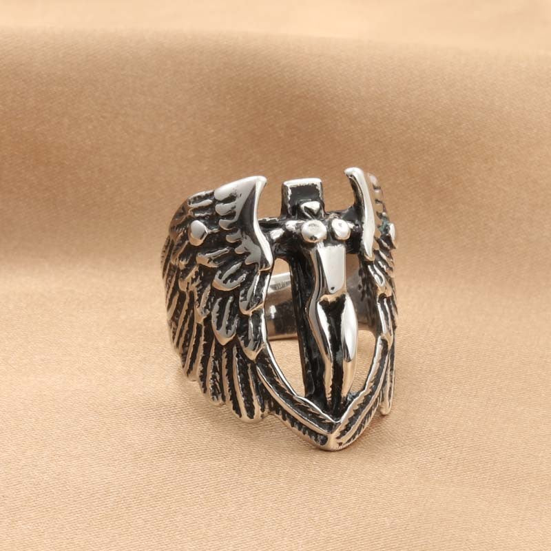 Titanium Steel Angel Wing Ring - Retro Men's Accessory for Timeless Style