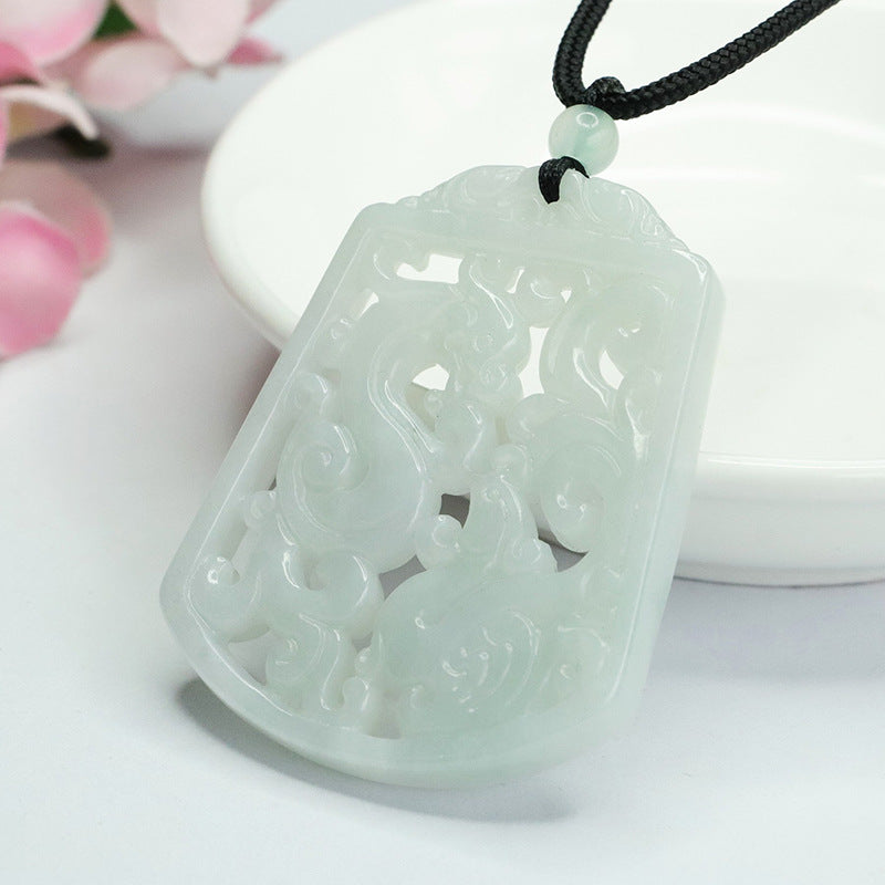 Myanmar A-grade Jade Dragon and Phoenix Fortune's Favor Pendant