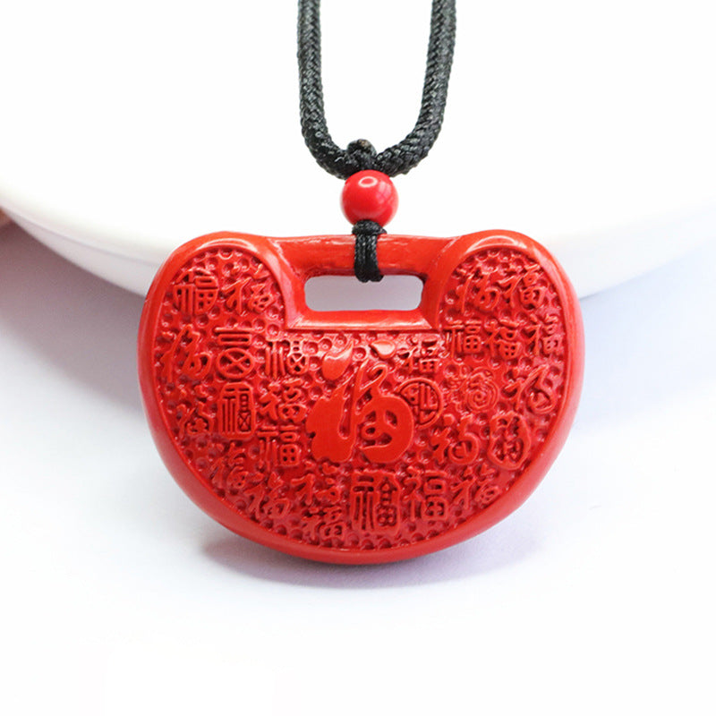 Red Sand Cinnabar Pendant Necklace Ruyi Blessing Lock Pendant