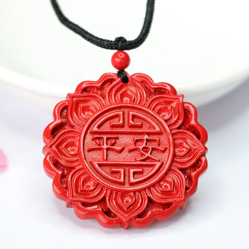 Cinnabar Lotus Flower Pendant Red Sand Round Protective Talisman Pendant Jewelry