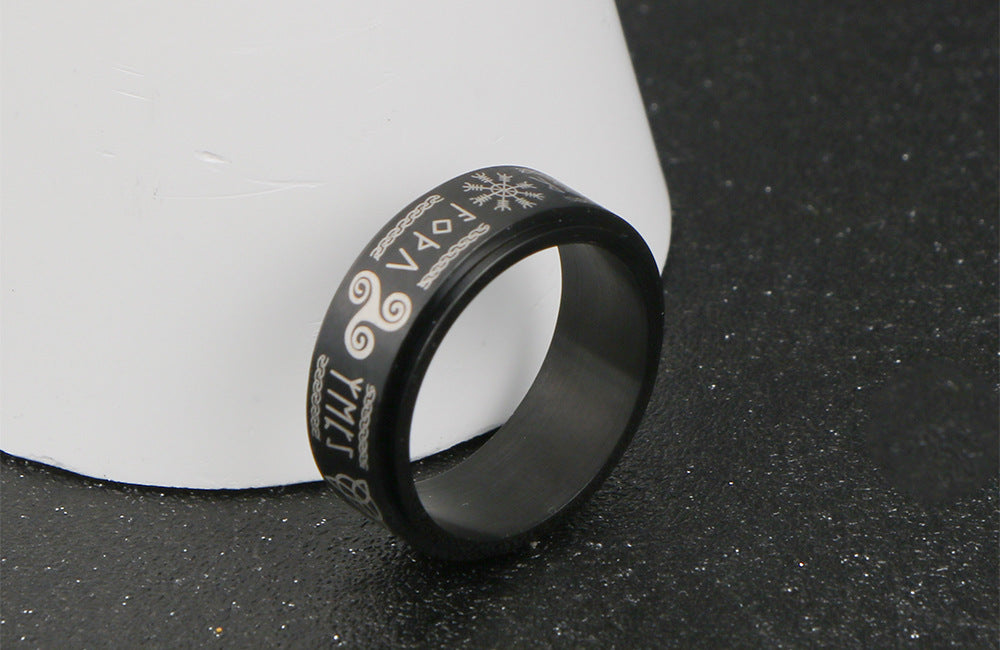 Viking-Inspired Nordic Rune Men's Ring in Tri-Color Titanium Steel