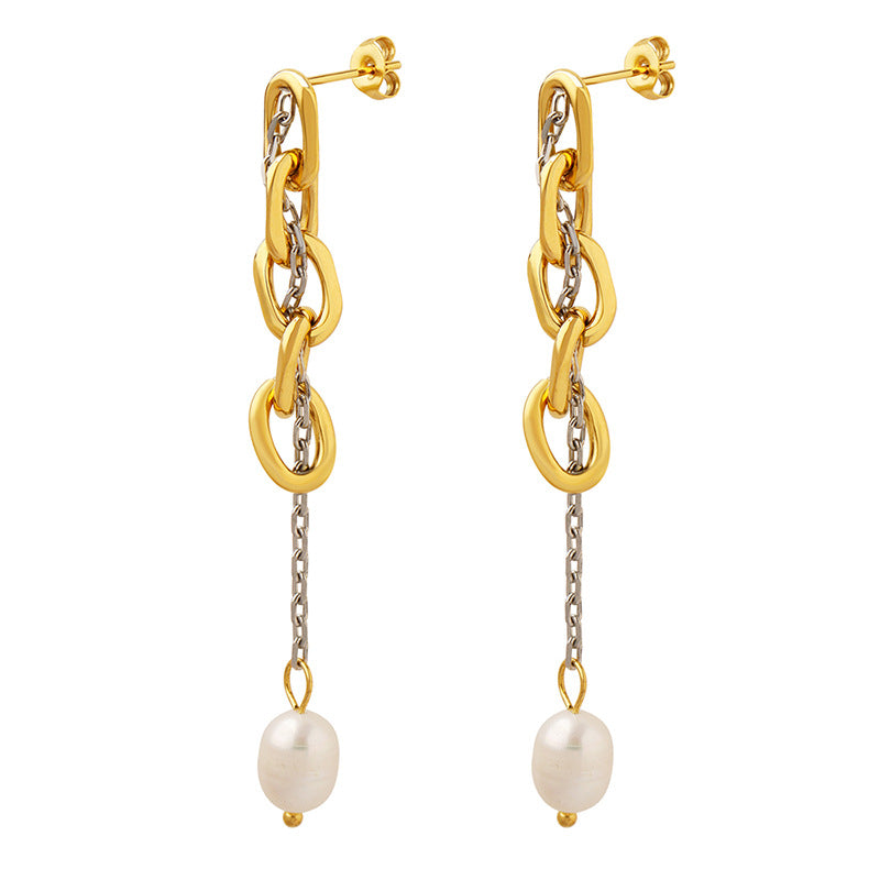 Baroque Freshwater Pearl Chain Earrings - European and American Ins Style