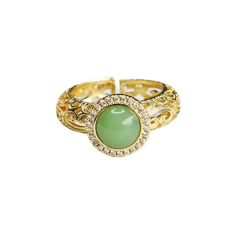 Elegant Jasper Jade Ring Embellished with Hollow Ruyi Pattern