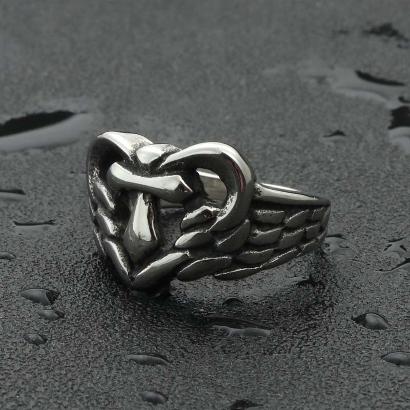 Titanium Steel Cross Heart Ring - Retro Hipster Punk Jewelry for Men