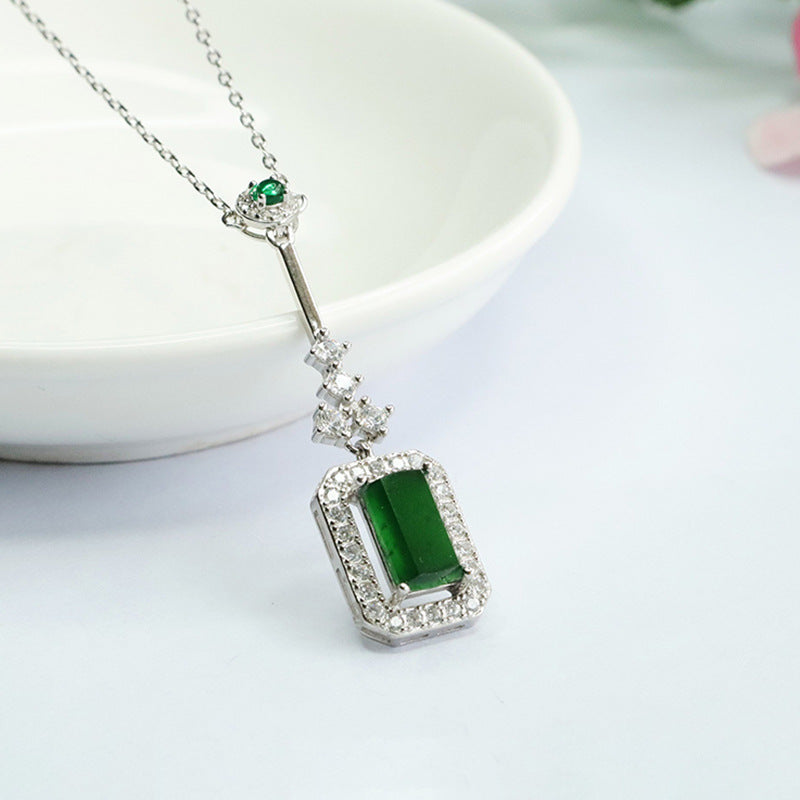 Fortune's Favor Sterling Silver Imperial Green Jadeite Ruyi Necklace