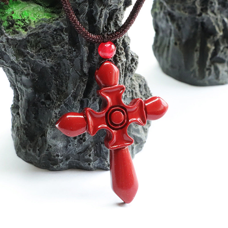 Purple Cinnabar Cross Pendant with Gold Sand