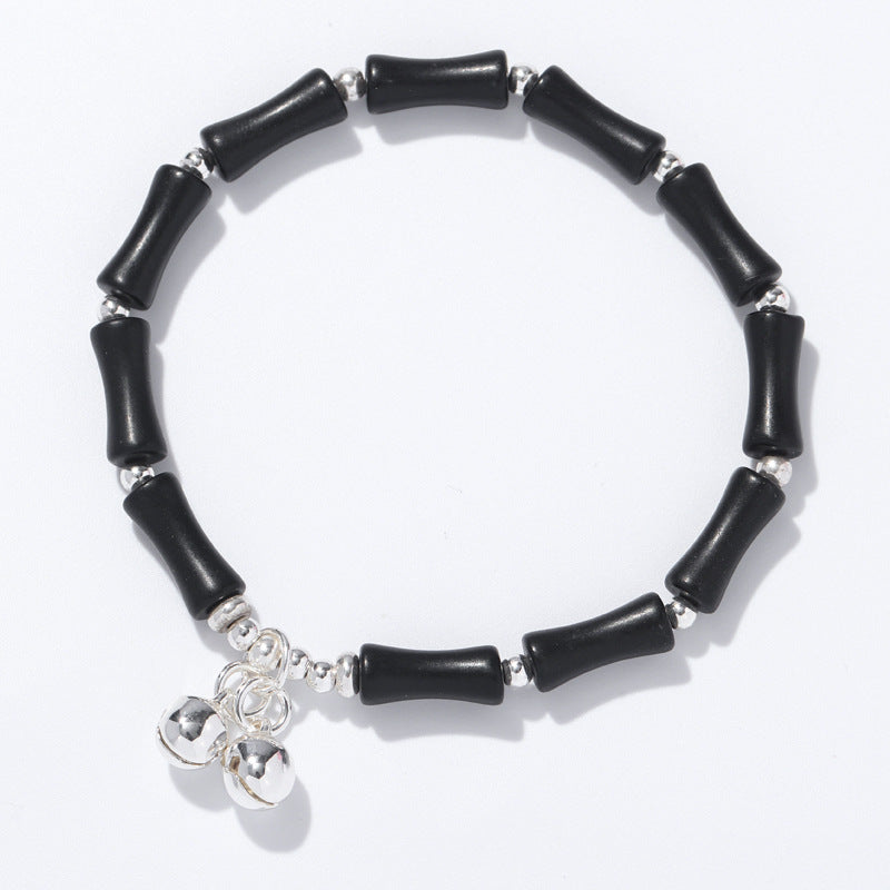 Layered Bamboo Crystal Bracelet with Natural Black Stone for Girls