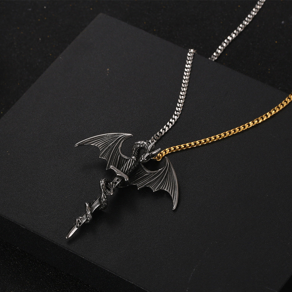 Personalized Retro Pterosaur Sword Pendant Necklace in Titanium Steel for Men