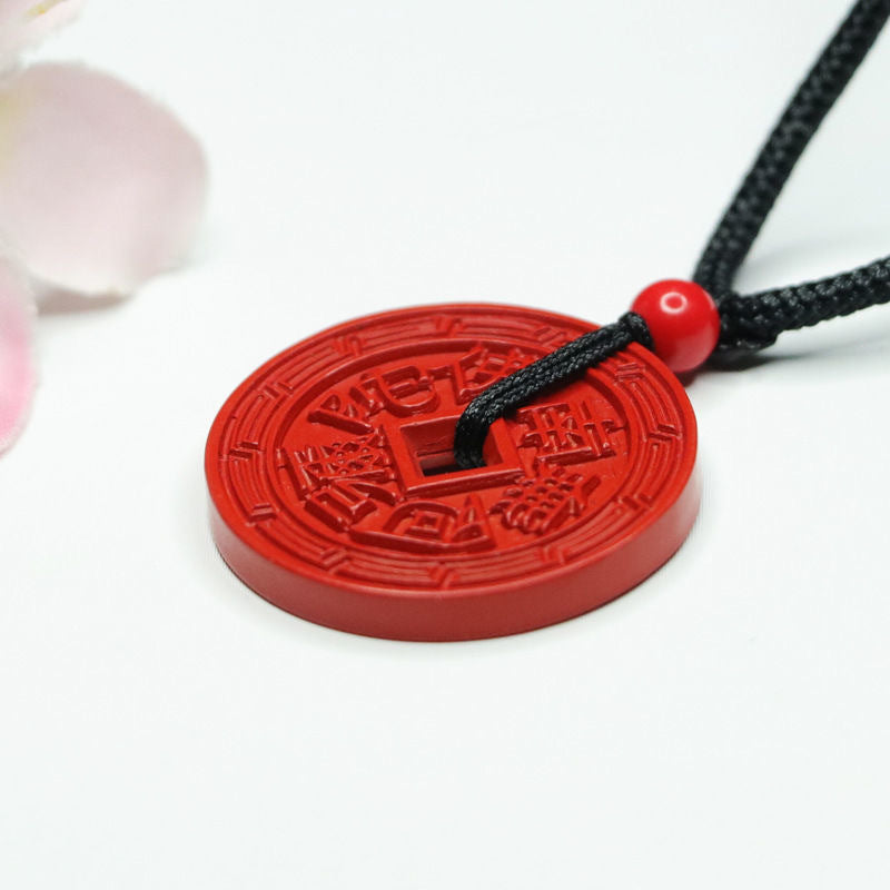 Fortune's Favor Cinnabar Stone Safety Buckle Pendant in Copper Coin Design