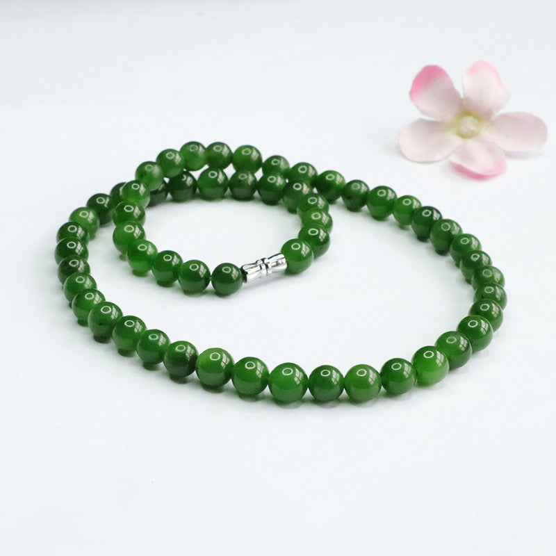 Natural Hotan Jade Necklace Russian Jasper Spinach Green Beads Jewelry