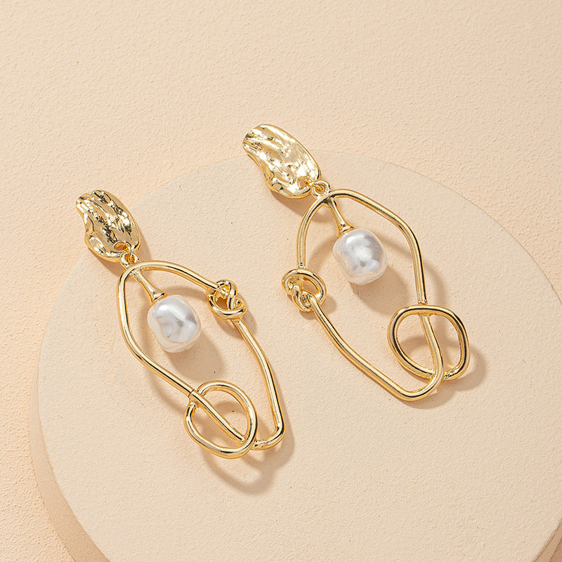 Metallic Geometry Pearl Earrings - Vienna Verve Collection