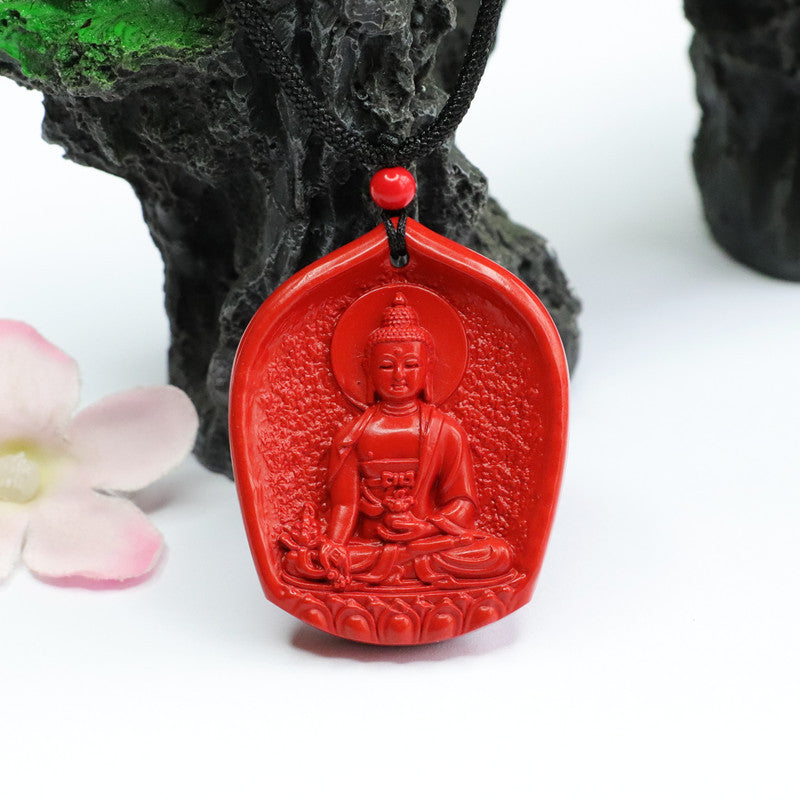 Red Sand Cinnabar Pendant featuring Medicine Buddha Amitabha Design