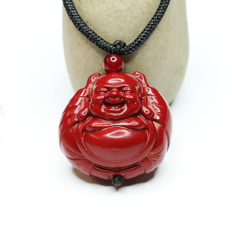 Purple Gold Sand Buddha Pendant with Cinnabar Stone