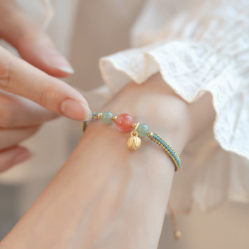 Chinese Style Handwoven South Red Agate Bracelet for Students