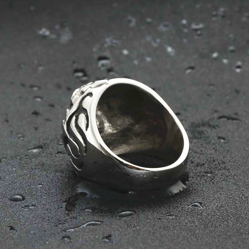 Titanium Steel Flame Cheetah Ring - Retro Hipster Punk Jewelry for Men