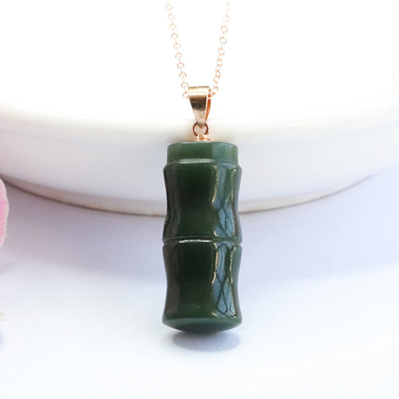 Bamboo Festival Sterling Silver Necklace with Natural Hotan Jade