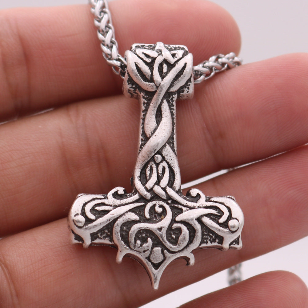 Viking Rune Thunder Hammer Necklace - Handcrafted Metal Pendant from Norse Legacy Collection