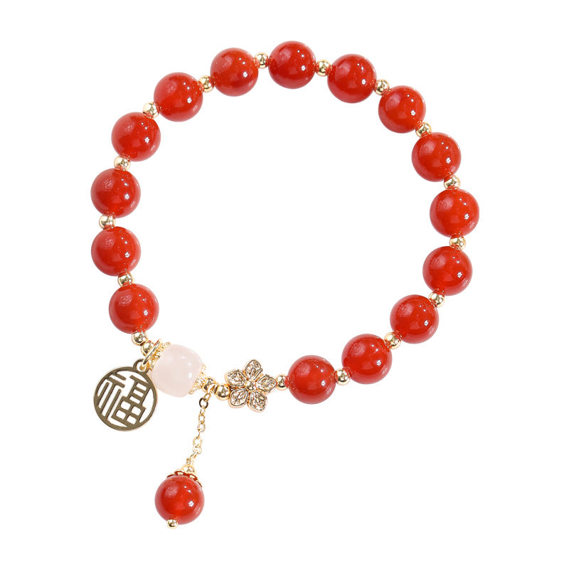 Fortune's Favor Sterling Silver Agate and Jade Beaded Bracelet with Copper Plated Flower