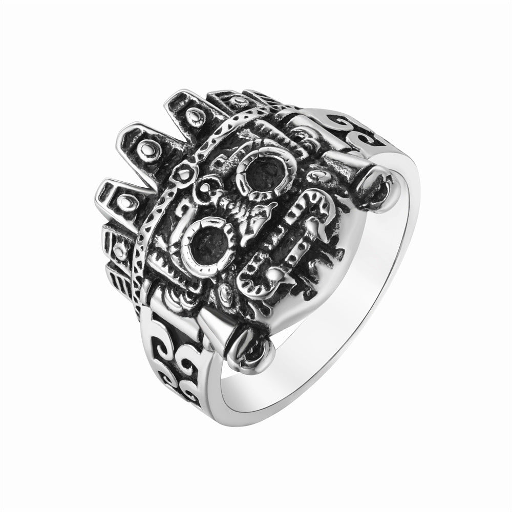 Personalized Retro Titanium Steel Ring for Men - European and American Alien Robot Design