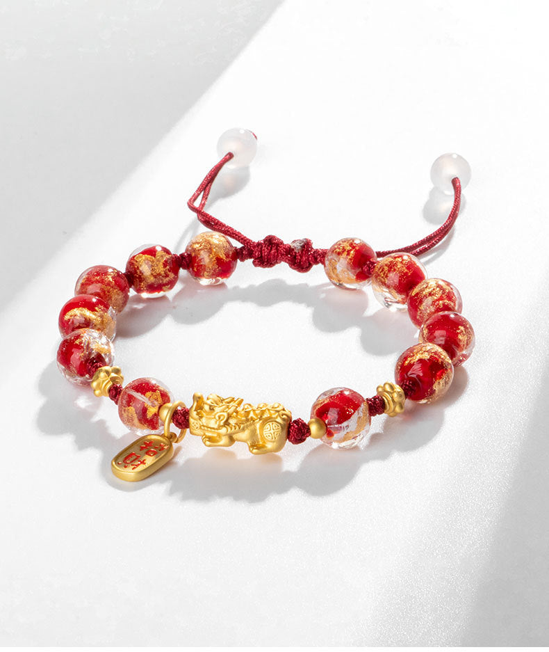 Fortune's Favor Sterling Silver Pixiu Jinbao Red Rope Bracelet