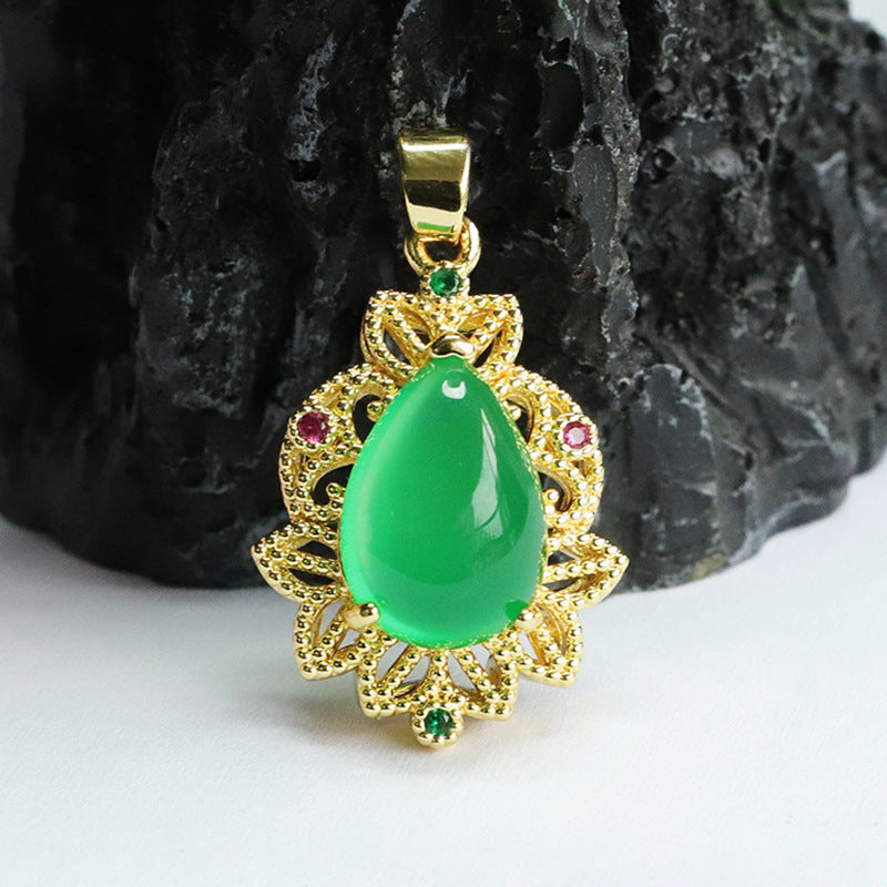 China-Chic Ice Emperor Green Chalcedony Sterling Silver Pendant