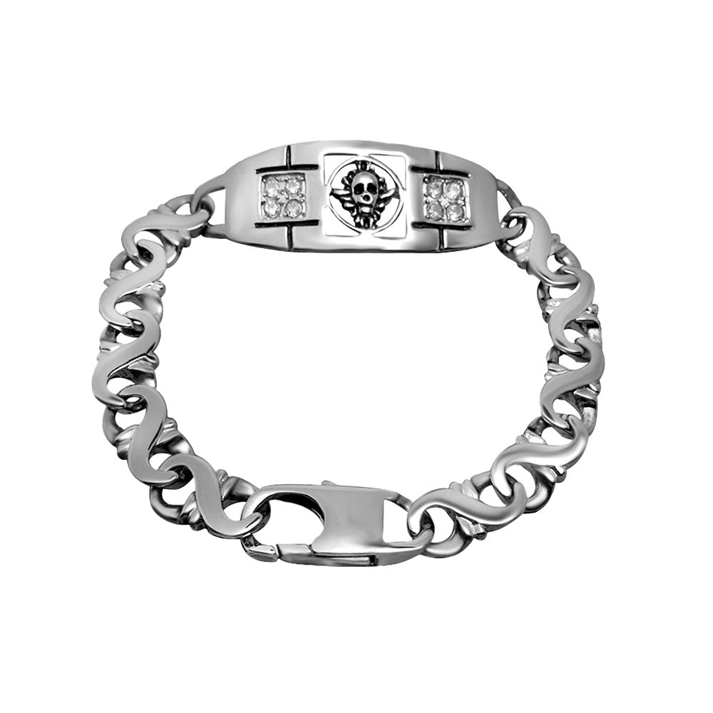 Skull-Inspired Zircon-Studded Titanium Steel Bracelet for Men: A Unique Statement Accessory