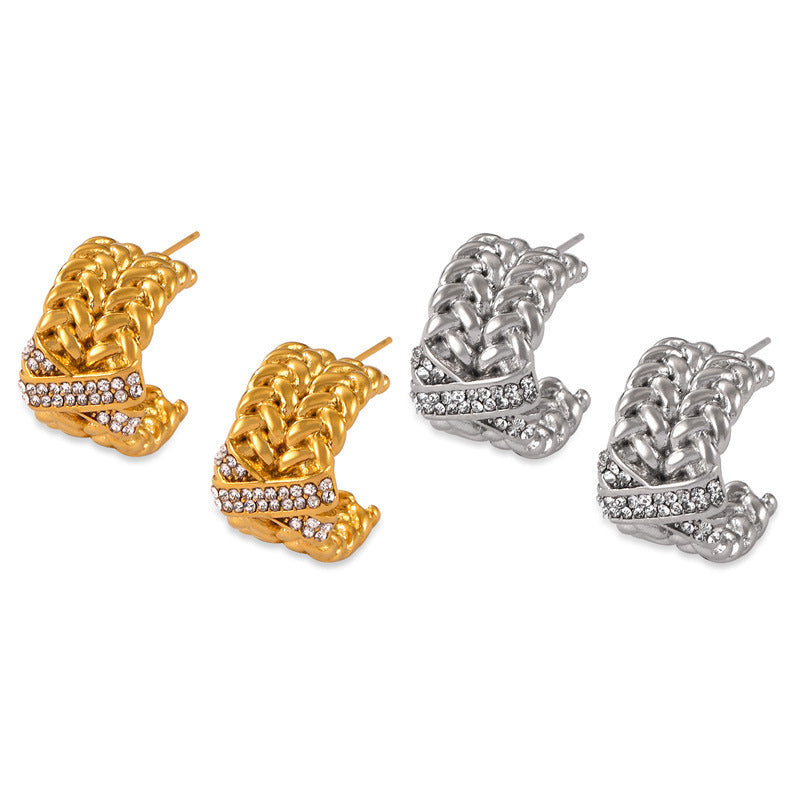 Modern Minimalist Titanium Steel Gold-Plated Multi-Layer Chain Diamond Earrings