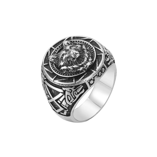 Personalized Retro Nordic Ice Wolf Titanium Steel Ring for Men