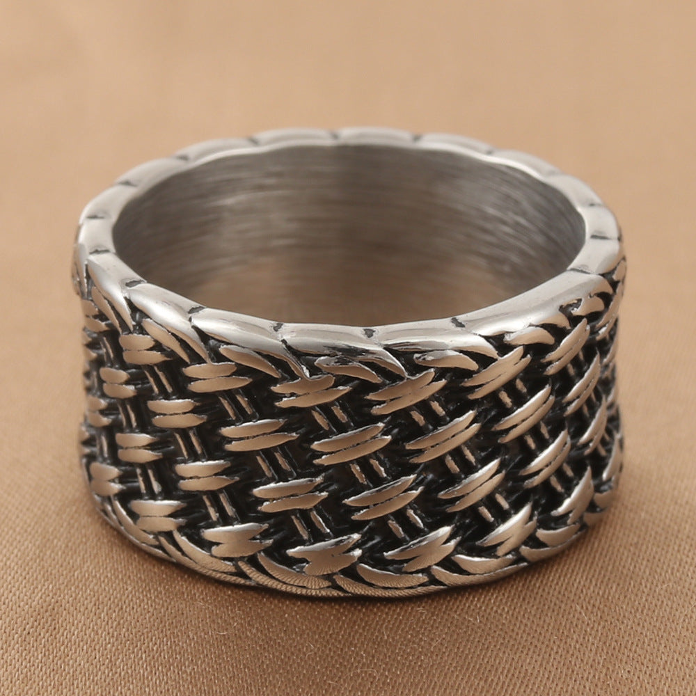 Retro-Inspired Titanium Steel Woven Ring for Men - Trendy European and American Jewelry Accessory