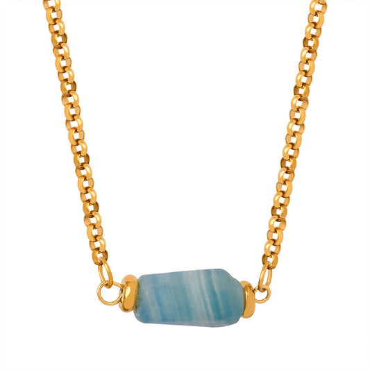 Golden Geometric Natural Stone Pendant Necklace for Women