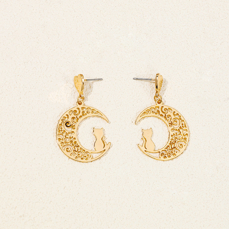 Moon Kitten Exaggerated Metal Earrings - Vienna Verve Collection