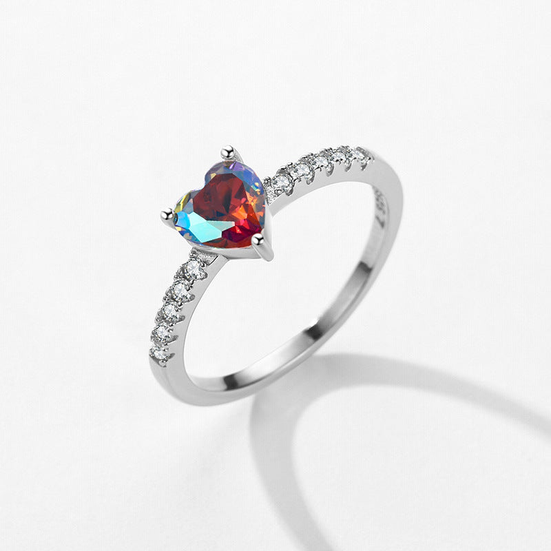 Lovely Heart-shaped Sterling Silver Ring with Colorful Zircon