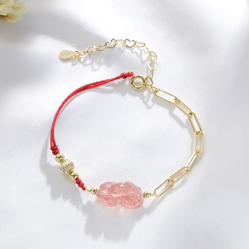 Strawberry Crystal Spliced Red Rope Bracelet with Sterling Silver Details from Planderful Collection